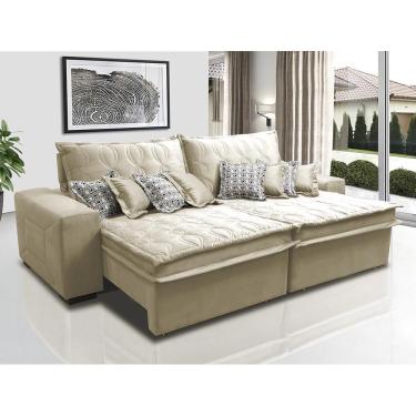 Imagem de Sofá Retrátil E Reclinável 2,92m Com Molas Ensacadas Cama Inbox Supreme Tecido Suede Velusoft Bege