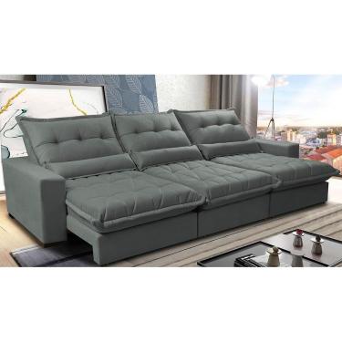 Imagem de Sofá Retrátil E Reclinável 3,82m Com Molas Ensacadas Cama Inbox Soft Tecido Suede Velusoft Cinza