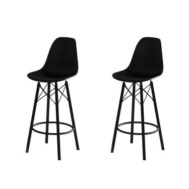 Imagem de Conjunto 2 Banquetas Eames Tubo Ferro Preto Assento Preto