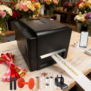Imagem de Pianotlbosx Máquina de impressão de fita de cetim com suporte + USB/aplicativo + Bluetooth, impressora de fita digital de 300 Dpi, impressora de etiquetas térmicas, máquina de impressão de estampagem