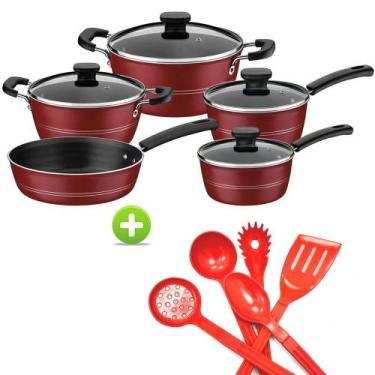 Imagem de Jogo De Panelas Tramontina Sicília 11 Peças Com Utensílios Vermelho