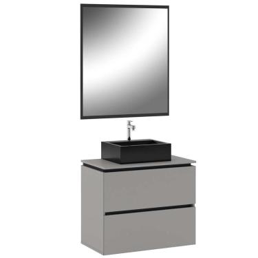 Imagem de Conj Banheiro Gabinete 80cm Cuba E Espelho Argento Preto