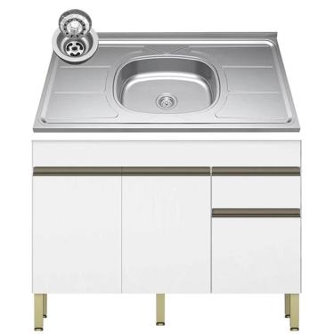 Imagem de Balcão Gabinete 3 Portas Com Pia 120cm Lina K02 Supremo - Mpozenato