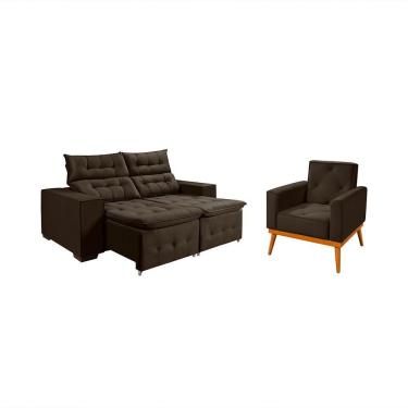 Imagem de Kit Sofá Retratil Reclinável Bari 1,90 Pillow Mais Poltrona Florença Em Veludo Café Marrom