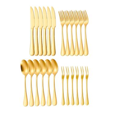 Imagem de Talheres Mesa Faqueiro Dourado e Garfinhos Petisco Inox 24un