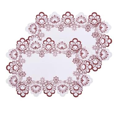 Imagem de Raedan Jogo americano de linho branco vermelho 35,56 x 50,8 cm, conjunto de 2, tapetes de mesa de centro de renda neutra (conjunto de 2, vermelho)