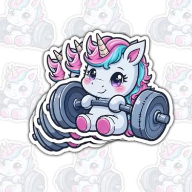 Imagem de 3 peças de adesivos de academia de unicórnio, adesivos de ginástica, adesivos engraçados de unicórnio, decalque fitness com peso único para laptop, garrafa de água, carro, telefone, capacete, janela