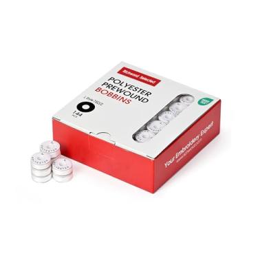 Imagem de BAi Bobinas de bordado, branco, 144 peças, tamanho G (SA155), 60WT (75D/2) bobinas pré-enroladas para máquina de bordar comercial com várias agulhas