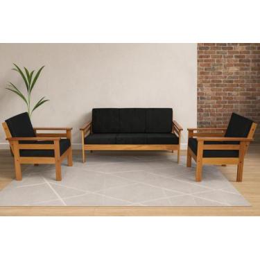 Imagem de Sofá de Madeira Maciça 3 lugares e 2 Poltronas - VM Móveis Paraíso