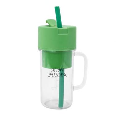 Imagem de Mini Liquidificador Portátil USB, Copo para Sucos com Canudo, Verde, 380ml, Material Plástico e Vidro, Recarregável, 5W