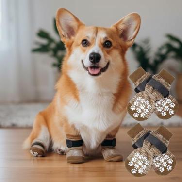 Imagem de 4 meias antiderrapantes para cães - botas de cachorro para evitar lamber patas, sapatos antiderrapantes para cães ao ar livre, ótimo para proteção de patas de cães