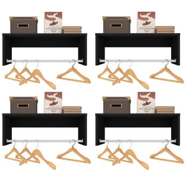 Imagem de Kit 04 Nichos Suspenso Dakar com Cabideiro Preto L06 - D'Rossi