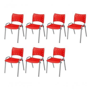 Imagem de Cadeira Iso Base Cinza, Igreja, Escola, Escritório - Vermelho Kit 7 Peças
