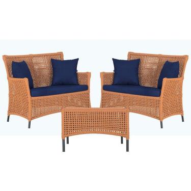 Imagem de 2 Sofás E Mesa Igapó Alumínio Preta Corda Náutica E10 Trama Terra Cota