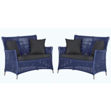 Imagem de 2 Sofás área Externa Igapó Alumínio Fendi Corda Náutica E11 Azul