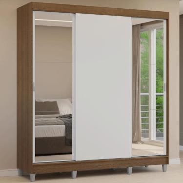 Imagem de Guarda-roupa Casal Com Pés 3 Portas De Correr Com Espelhos Rustic Branco Reno Madesa