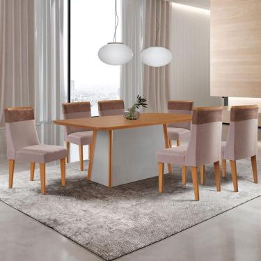 Imagem de Mesa De Jantar Diane 180cm Tampo Mdf Lam 6 Cadeiras Andes Moderna Linho Capuccino Tork Off White