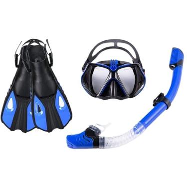 Imagem de Óculos de mergulho com snorkel, conjunto de máscaras de mergulho ao ar livre, óculos de natação com nadadeiras(azul,L/XL)