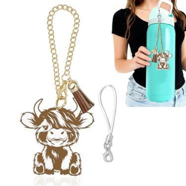 Imagem de Pingente de vaca Highland para Owala ANG Stanley Cup, mini copo, chaveiro com pingente de letra Owala, acessórios para bolsa, presentes para mulheres, sua mãe, irmã amiga (vaca Highland)