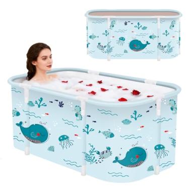Imagem de Banheira dobrável portátil, banheira de imersão dobrável para adultos, banheiras independentes, banheira de hidromassagem, banho de gelo, banheira de spa de banheiro familiar 120 x 50 x 55 cm (peixe)