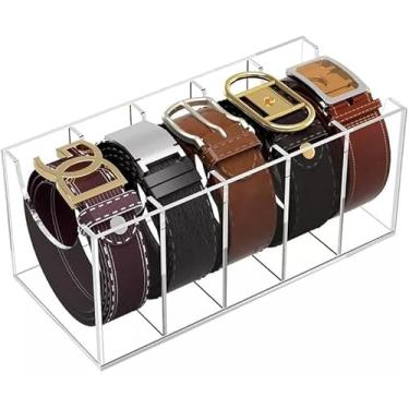 Imagem de KIT 2 Organizador de Cintos em Acrílico, 5 Compartimentos, Transparente, Expositor para Closet, Armazenamento de Acessórios