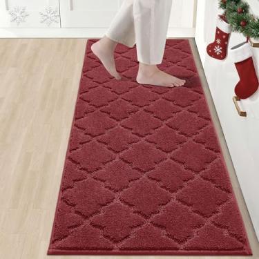 Imagem de COSY HOMEER Tapetes macios de cozinha para tapetes superabsorventes na frente da pia e tapete antiderrapante de 51 x 149 cm, lavável, poliéster, vermelho