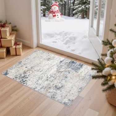 Imagem de DMOYEST Tapete de área para sala de estar - 5 x 7 cm lavável macio neutro moderno abstrato baixo tapete para quarto, sala de jantar, casa de fazenda, escritório em casa - bege azul