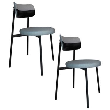 Imagem de Cadeira De Jantar Estofada Kit 2 Nyka M25 Linho Cinza Cl/preto - Mpozenato