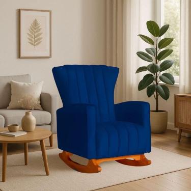 Imagem de Poltrona Amamentação E Descanso Pés Balanço Libia Suede Suede Azul Marinho