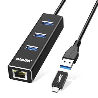 Imagem de Hub USB 3.0 com Gigabit Ethernet — Hub USB-A SuperSpeed de 3 portas + adaptador USB-C, transferência de dados de 5 Gbps, Plug & Play, design de alumínio — Compatível com MacBook Pro/Air, Dell XPS