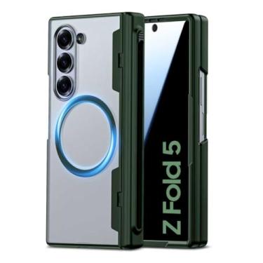 Imagem de Spugan Capa para Samsung Galaxy Z Fold 5 com Mag-Safe, [Proteção de tela de privacidade integrada] [Suporte de caneta S e capa de dobradiça] Capa magnética à prova de choque transparente fosca forte