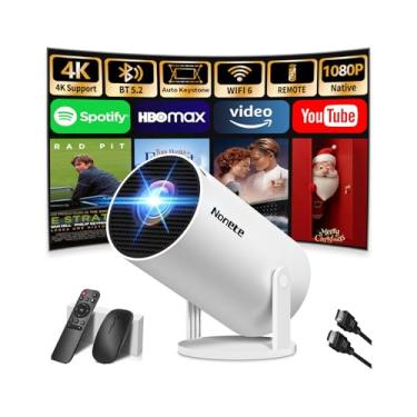 Imagem de [Atualizado em 2026] Mini projetor suporta 4K 1080p FHD Auto Keystone Rotativo 270° com WiFi 6 e projetor Bluetooth 5.2, portátil, compatível com HDMI/TV Stick/Memory Stick/Laptop, branco