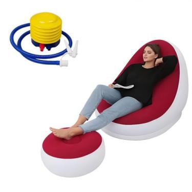 Imagem de Sofá Inflável Portátil 3 em 1 com Bomba de Ar Poltrona Cama Dobrável Para Camping Praia e Casa(Estilo A/Vermelho)