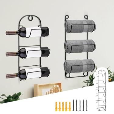 Imagem de WHOIQTME Toalheiro de 6 compartimentos para banheiro, suporte de parede para armazenamento de toalhas, suporte de vinho, prateleira de toalha de metal para tapete de ioga, spa, academia, trailer de