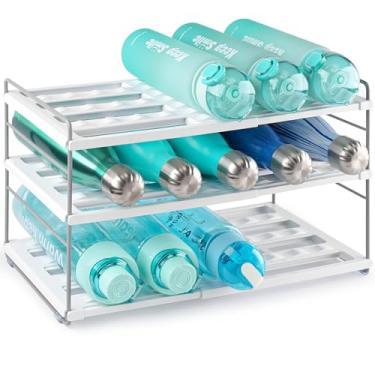 Imagem de Cirhy Organizador de garrafa de água expansível de 3 camadas para armário, rack ajustável de armazenamento de garrafas para copo, caneca e copo de viagem, suporte de organização de despensa de cozinha