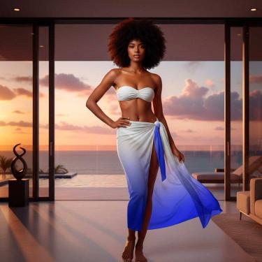 Imagem de Canga/Pareô Praia e Piscina Azul e Branco 1,00x1,50m - Fera Print