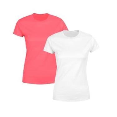 Imagem de Kit 2 Blusas Feminina Tshirt Camiseta Baby Look Gola Redonda Básica Premium Branca e Rosa-Feminino