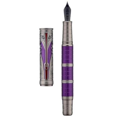 Imagem de Hongdian D5X Caneta-tinteiro roxa ponta fina, ponta fina, Qin Dynasty, retrô, totem chinês, gravação suave, com conversor e conjunto de caixa de caneta