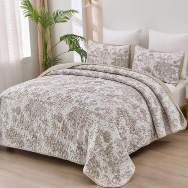 Imagem de Conjunto de edredões WONGS BEDDING Botanical Queen Size Khaki 3 peças