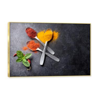 Imagem de NHLDZYH Moldura dourada. Tela decorativa cozinha, arte vintage especiarias coloridas, arte de parede quadros para sala de estar quarto cozinha. B30. 50x75cm