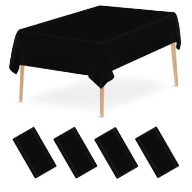 Imagem de Mulbozy Toalha de mesa descartável de plástico preto, pacote com 4, toalhas de mesa retangulares de 137 × 272 cm, capa de mesa de plástico preto para decoração de festa