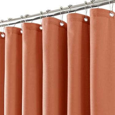 Imagem de Cortina de chuveiro de linho longa Terracotta 213 cm de comprimento para porta de vidro deslizante de pátio creme marfim 182 cm de largura com ganchos anéis neutros naturais semitransparentes 72 x 84