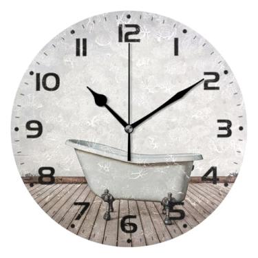 Imagem de JUZIHAI Relógio de parede para banheira, silencioso, sem tique-taque, relógios de parede redondos operados por bateria, fácil de ler, relógio decorativo de parede para casa, cozinha, sala de estar