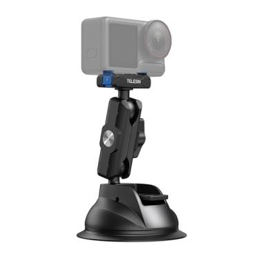 Imagem de TELESIN Suporte de carro com ventosa para DJI Action 6 5 Pro/4/3 – Base magnética forte, cabeça esférica dupla ajustável de 360°, suporte de câmera de liberação rápida para para-brisa, painel e