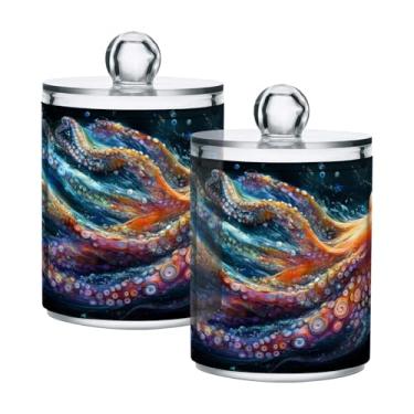 Imagem de Qilmy Suporte Qtip padrão polvo, pacote com 2, frascos de boticário de 400 ml, vasilha organizadora de banheiro para cotonetes, bolas de algodão, almofadas de maquiagem, fio dental, sais de banho