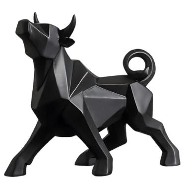 Imagem de SMRTHMRT Escultura abstrata de touro de Wall Street, estátuas de gado altista de resina geométrica, decorações de casa modernas e simples, estatuetas colecionáveis (touro preto)