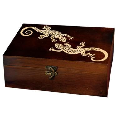 Imagem de arricraft 1 caixa de lembranças de madeira, lagarto asteca, padrão retangular de pinheiro, caixa de tarô para armazenamento de joias de aniversário (24 x 14 x 9 cm)