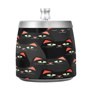 Imagem de Qilmy Cinzeiro de aço inoxidável Black Cat com tampa - Cinzeiro de cigarro à prova de vento sem cheiro sem fumaça para casa, escritório, carro, pátio, varanda (uso interno e externo)