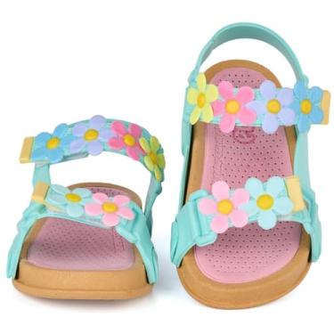 Imagem de Sandália Papete Infantil Menina Plugt Bora Bora Flores Colorida Confortável Macia Antiderrapante (Azul Tiffany, BR, Criança de 1 a 3 anos, Faixa Numérico, 23, 24)