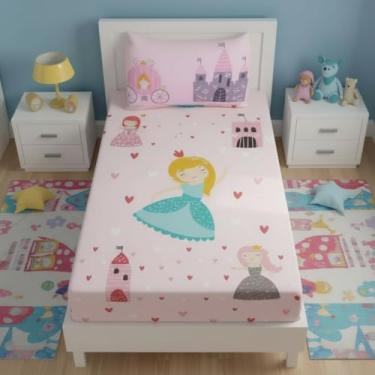 Imagem de Jogo de Lençol Solteiro 2 peças Lençol Elástico com Fronha Estampada Princesas